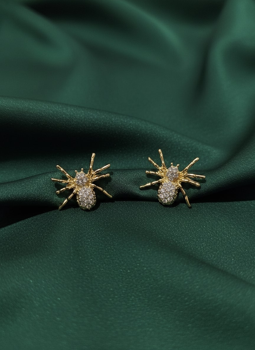 American Diamond Beaded Spider Studs Earrings