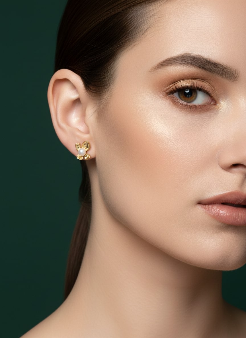 Golden Floral With Pearl Studs