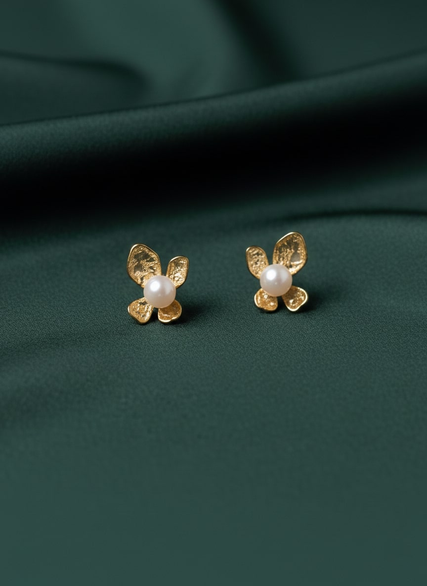 Golden Floral With Pearl Studs