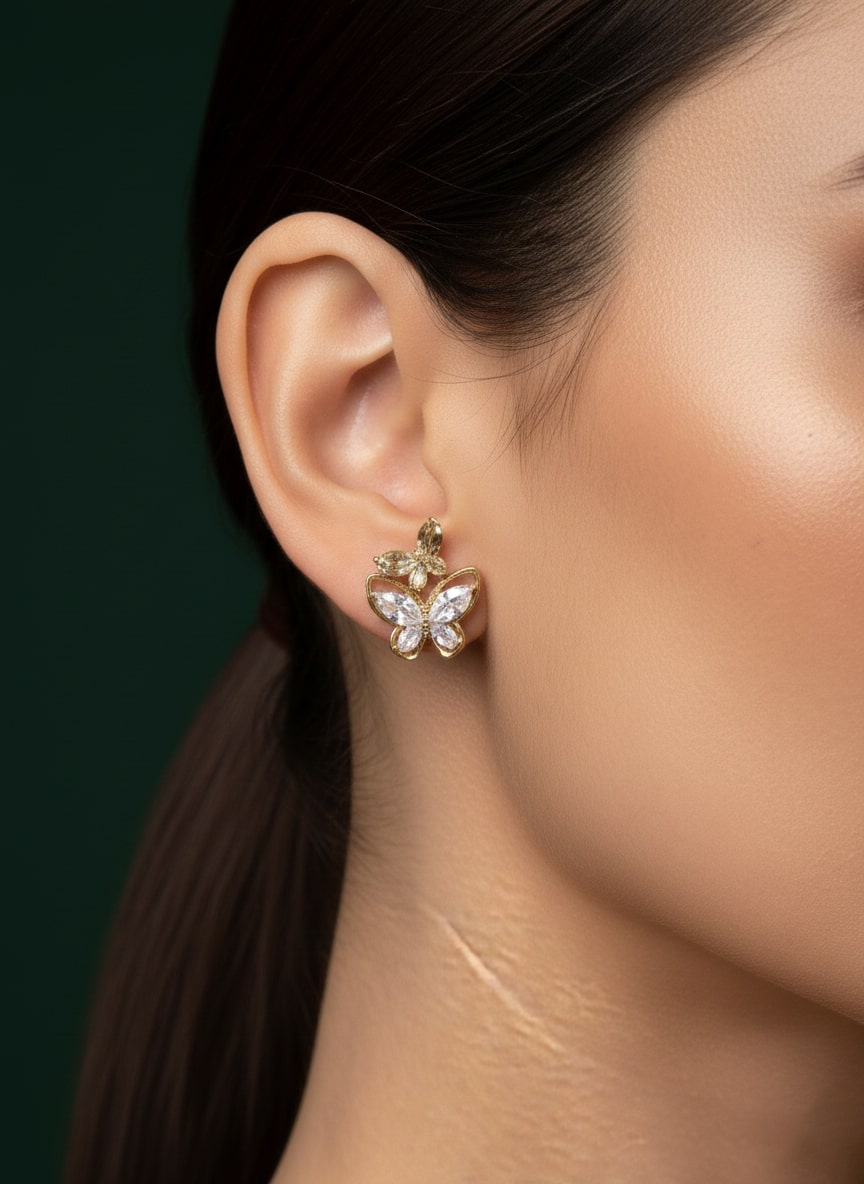 Artificial Little Diamond Butterfly Studs