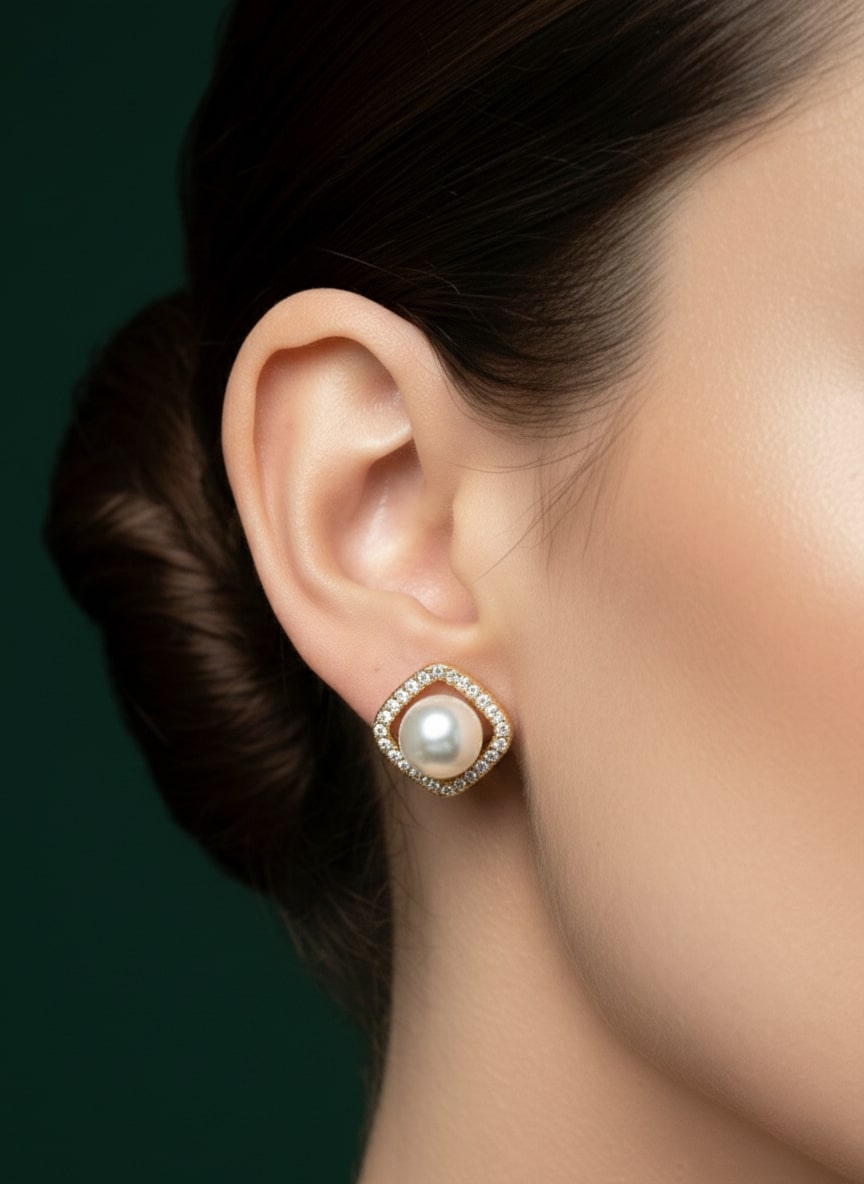 Artificial Diamond With Beautiful Pearl Studs