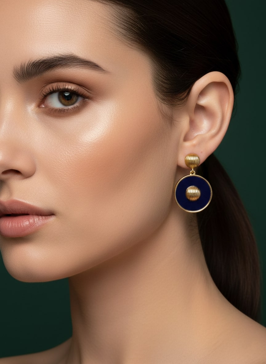 Blue & Gold Circular Drop Earrings