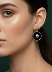 Blue & Gold Circular Drop Earrings
