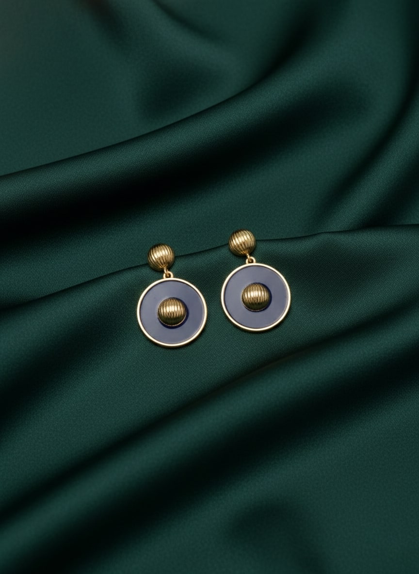 Blue & Gold Circular Drop Earrings