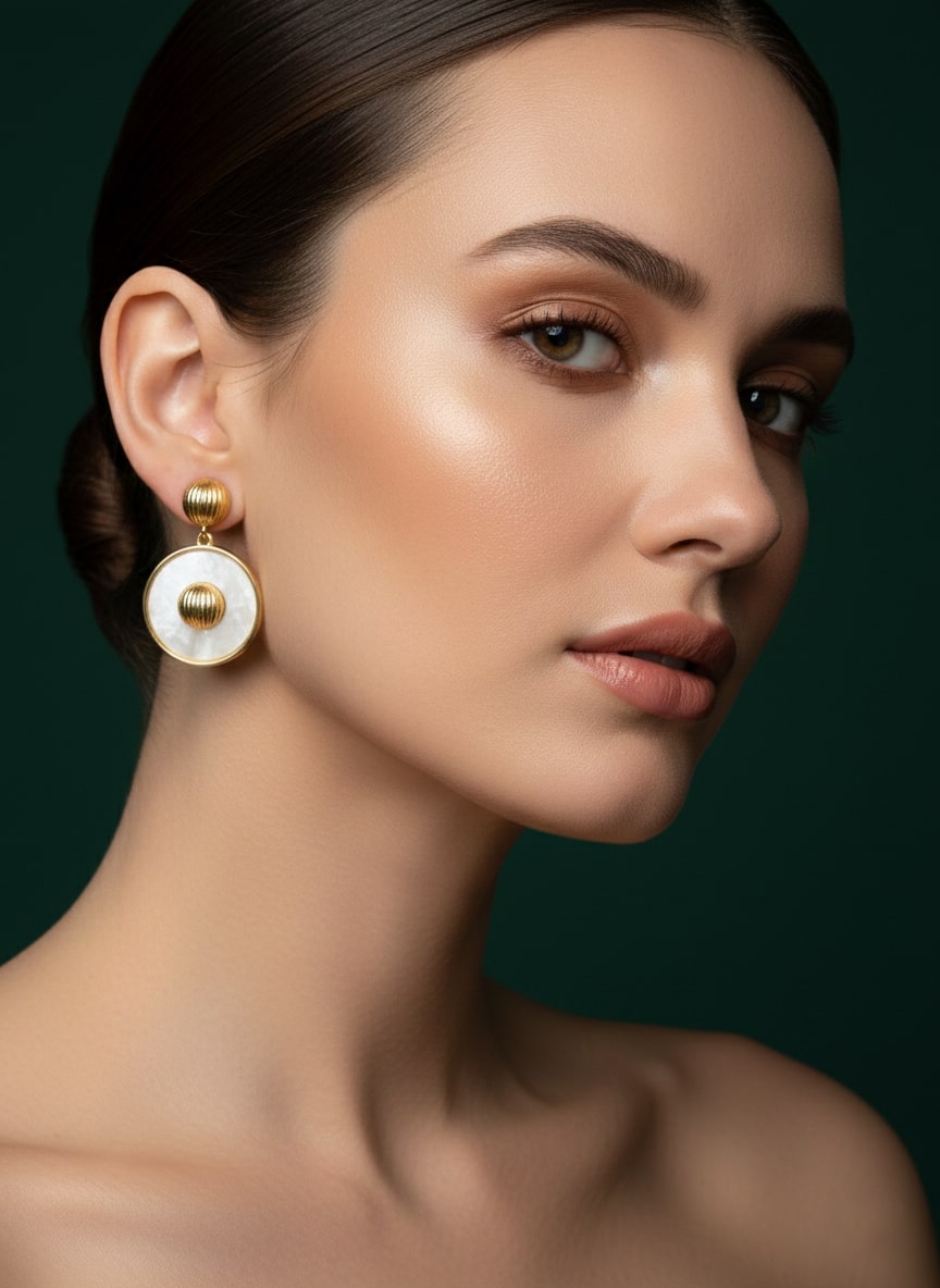 Golden Beaded White Drop Earrings