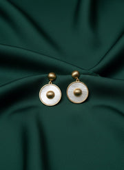 Golden Beaded White Drop Earrings