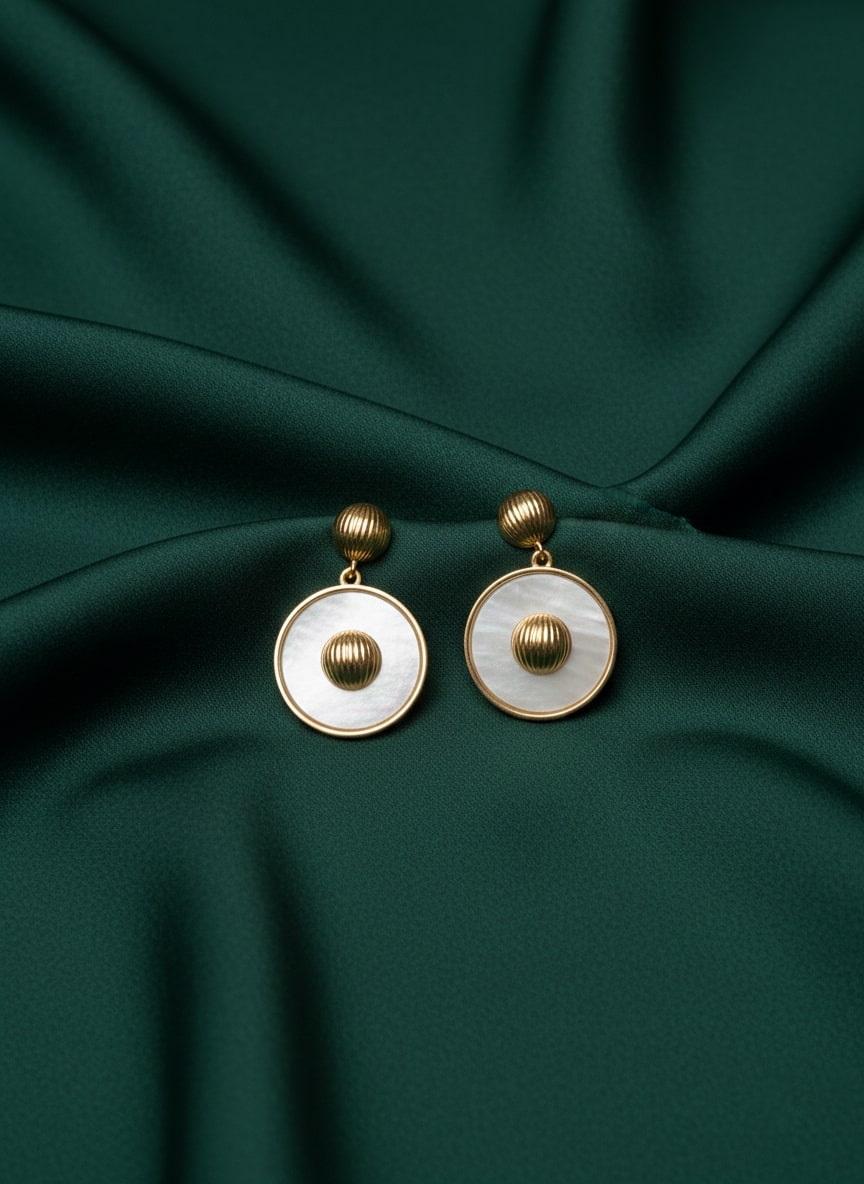 Golden Beaded White Drop Earrings