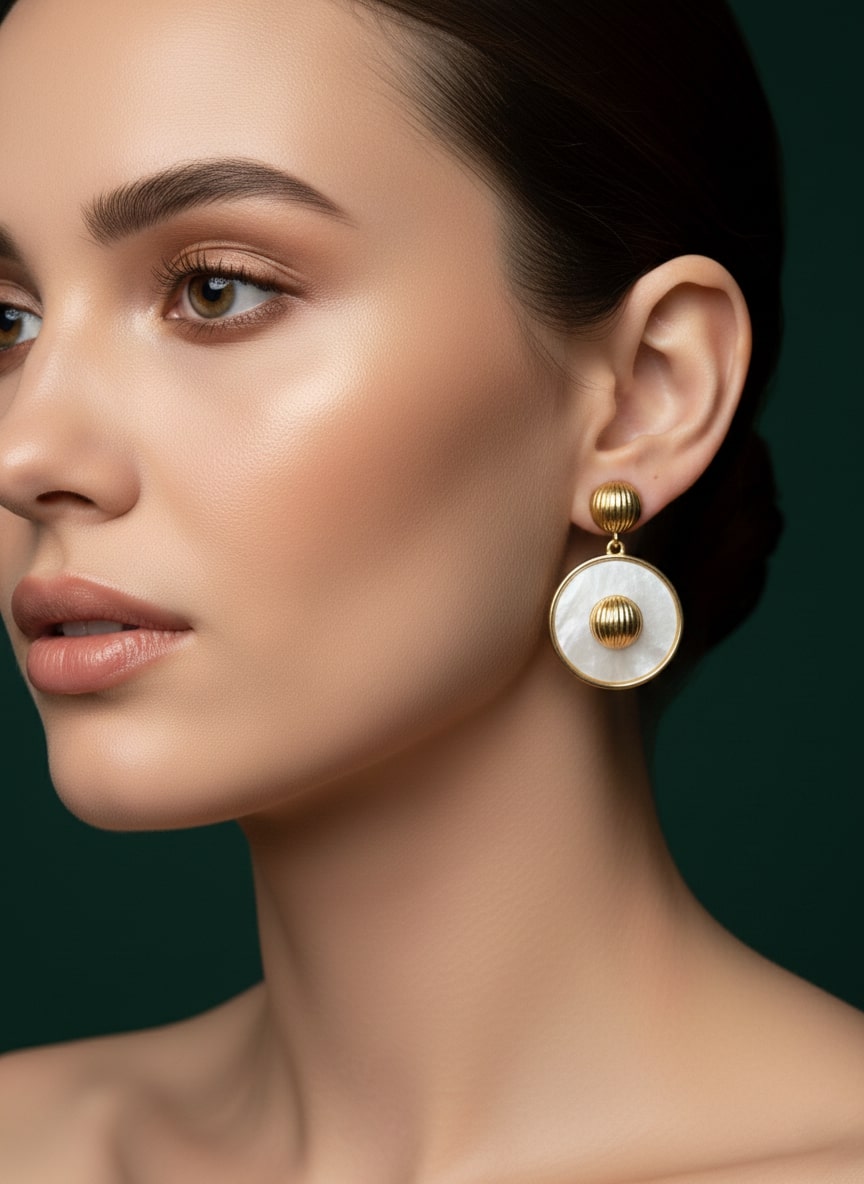 Golden Beaded White Drop Earrings