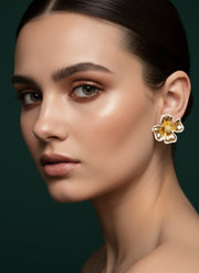Golden Flower With Artificial Beads Studs Earrings