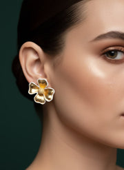Golden Flower With Artificial Beads Studs Earrings