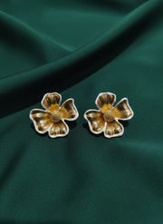 Golden Flower With Artificial Beads Studs Earrings