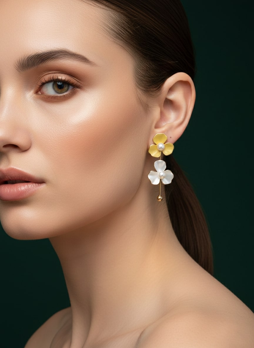 Multicolore Floral With Pearl Earrings