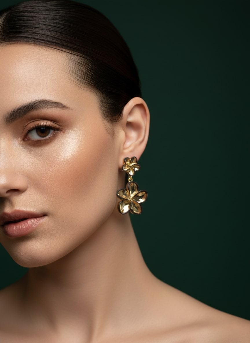 Flower Shaped Clasic Golden Drop Earrings