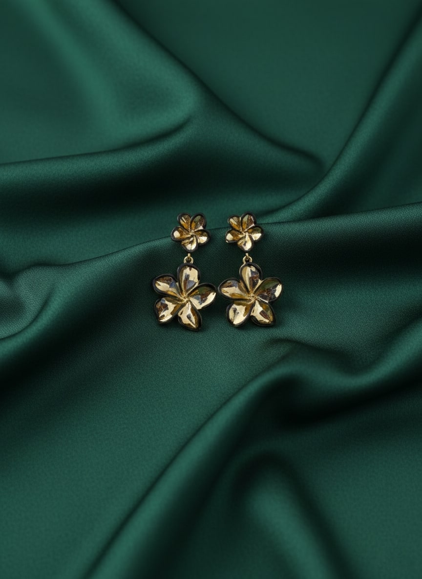 Flower Shaped Clasic Golden Drop Earrings