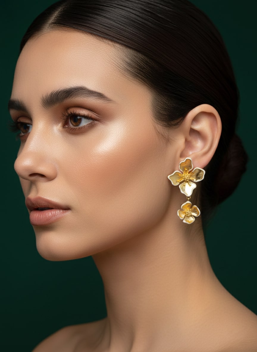 Fancy Golden Flower Studed Drop Earrings