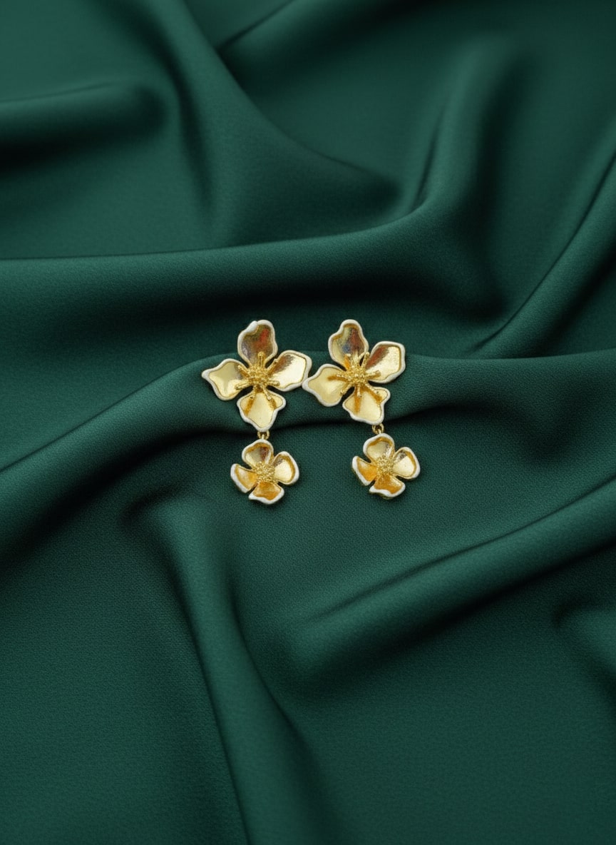 Fancy Golden Flower Studed Drop Earrings