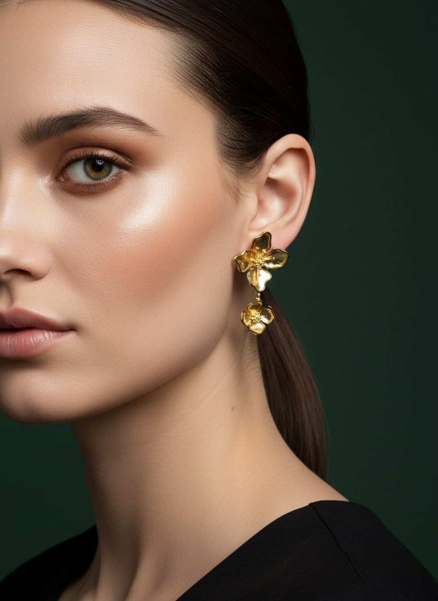 Golden Flower Drop Earrings