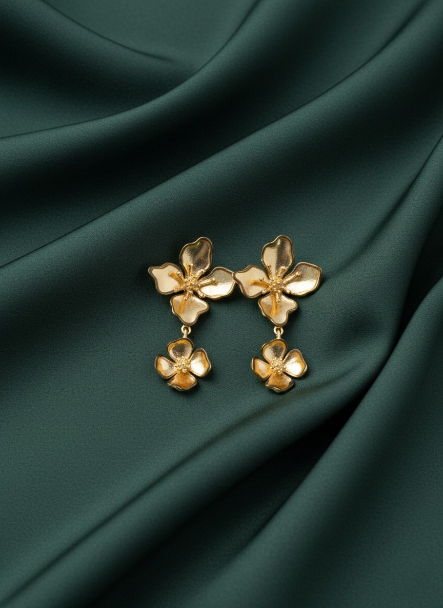Golden Flower Drop Earrings
