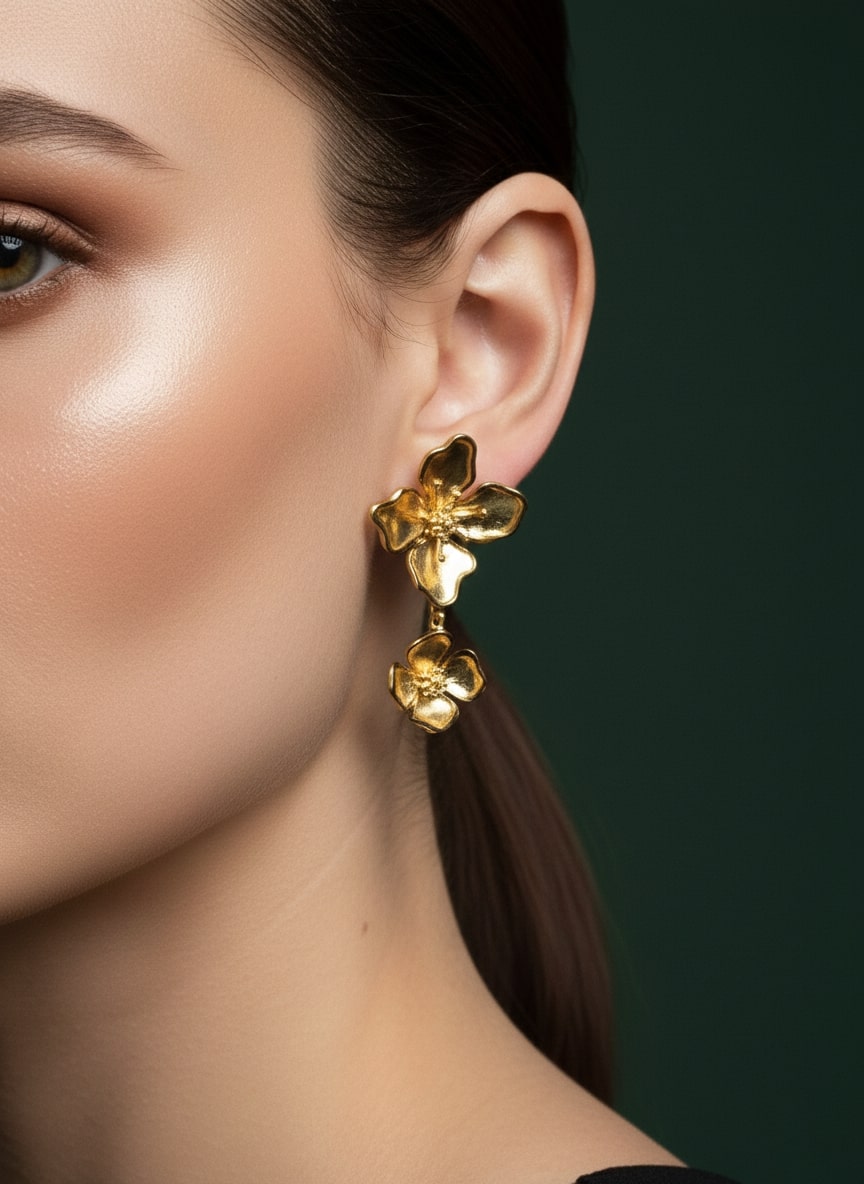 Golden Flower Drop Earrings