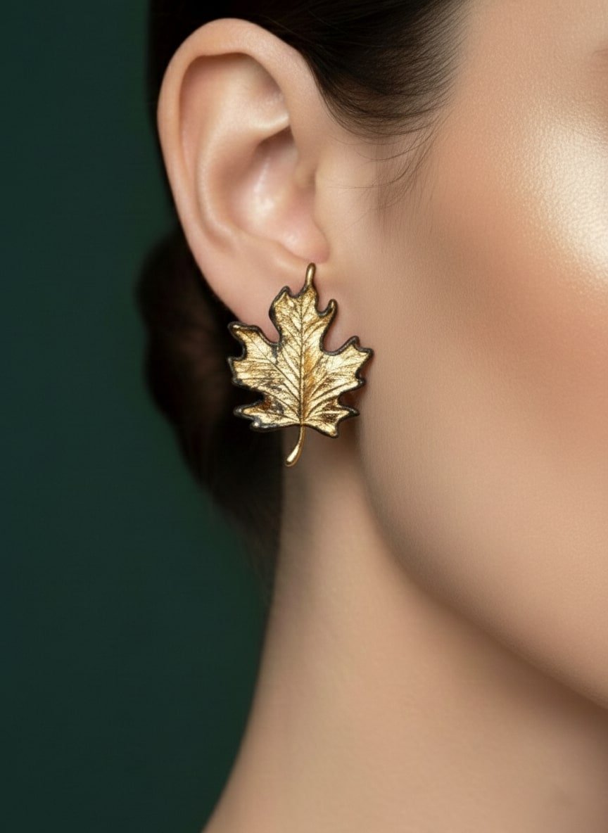 Beautiful Gold-Plated Designer Leaf Studs Earrings