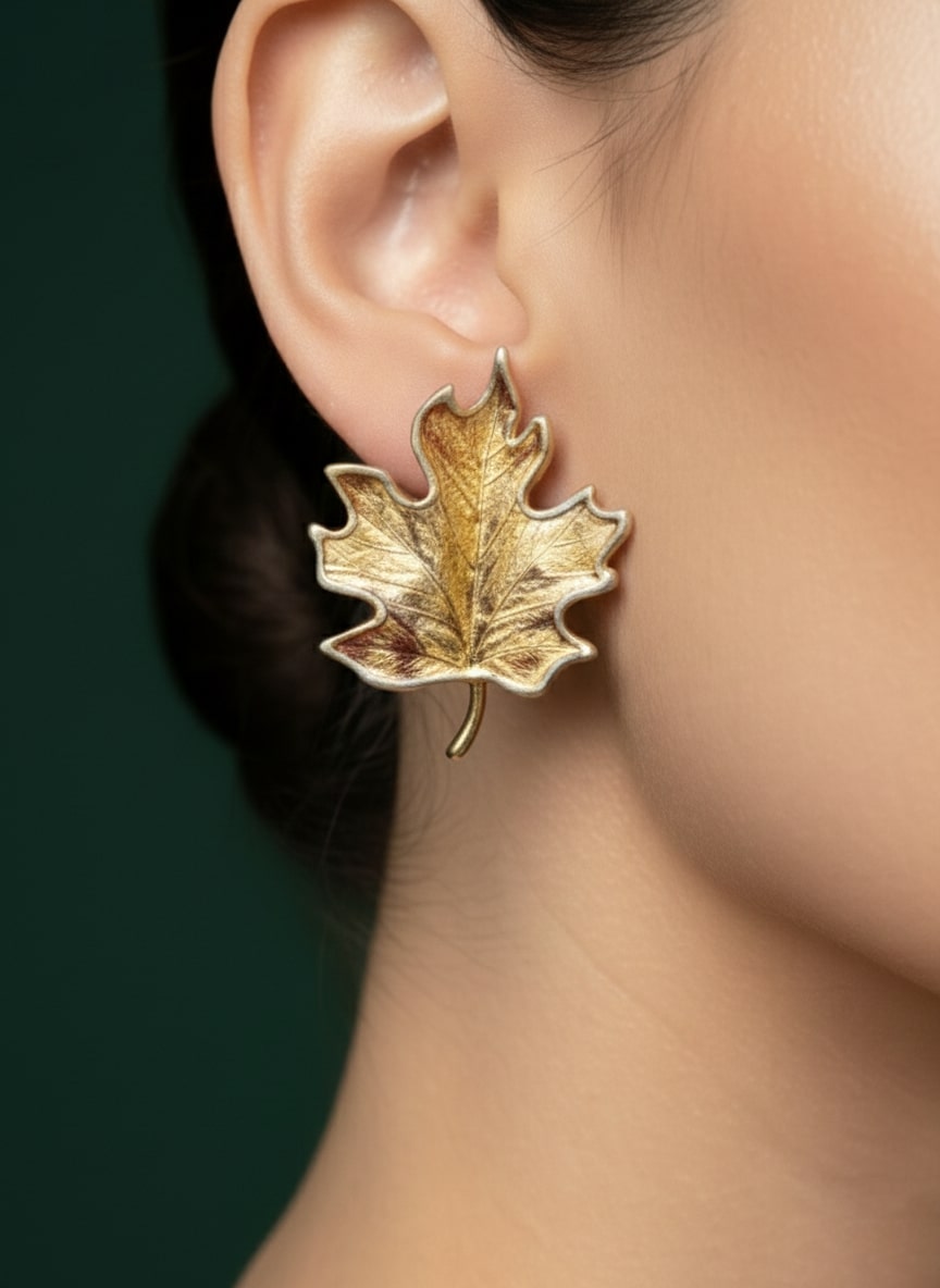 Fancy Gold-Plated Designer Leaf Studs Earrings