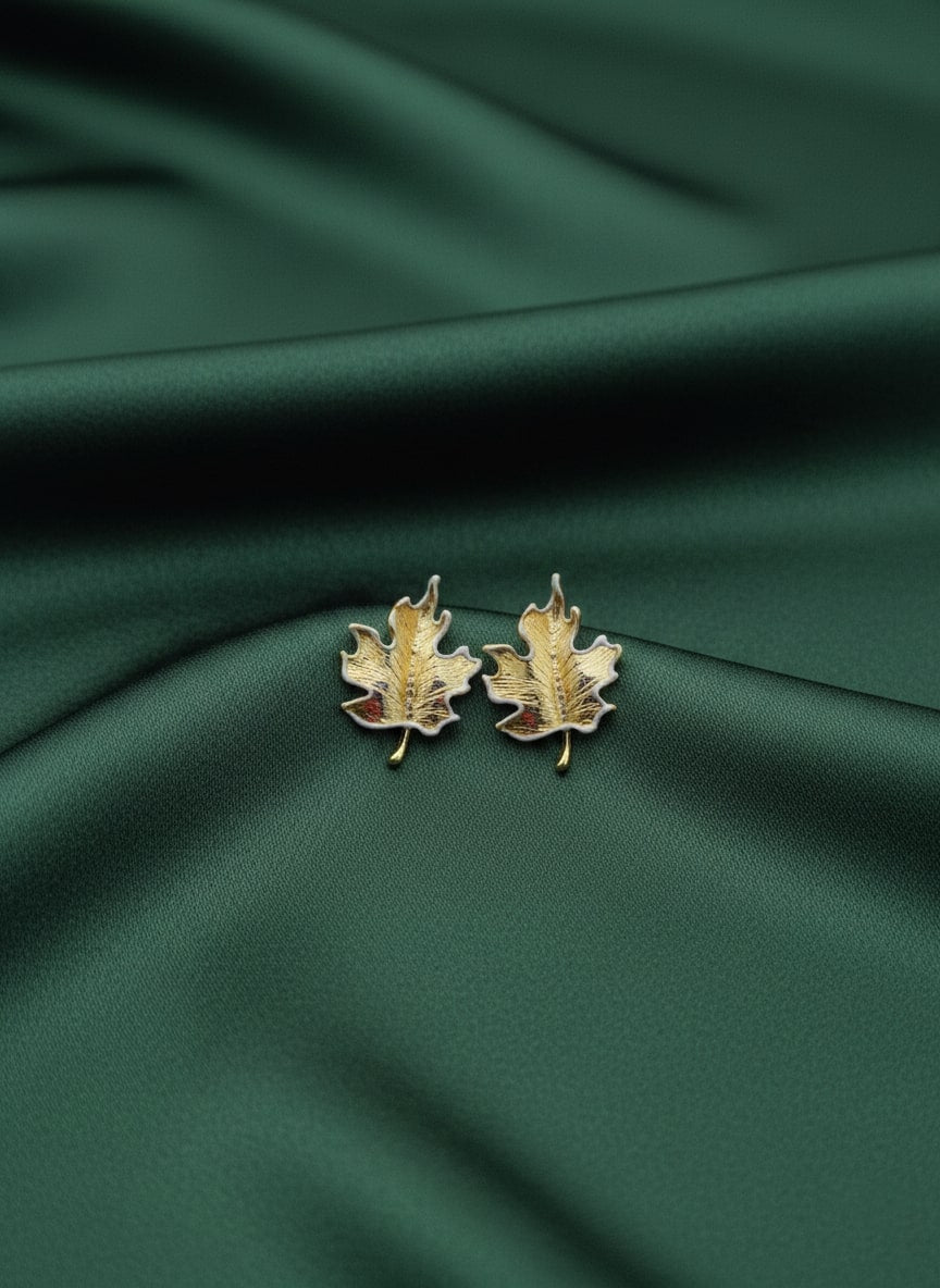 Fancy Gold-Plated Designer Leaf Studs Earrings
