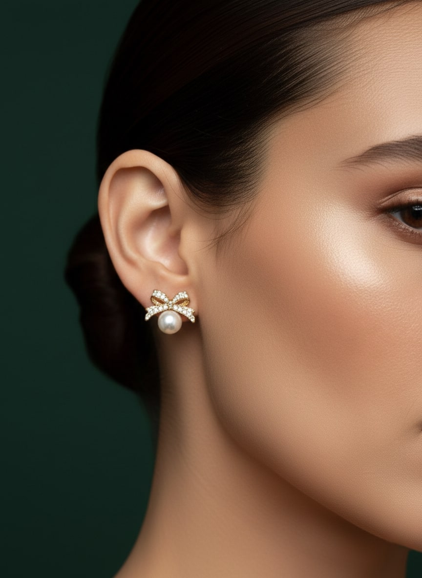 Beautiful Pearl With Bow Designer Studs