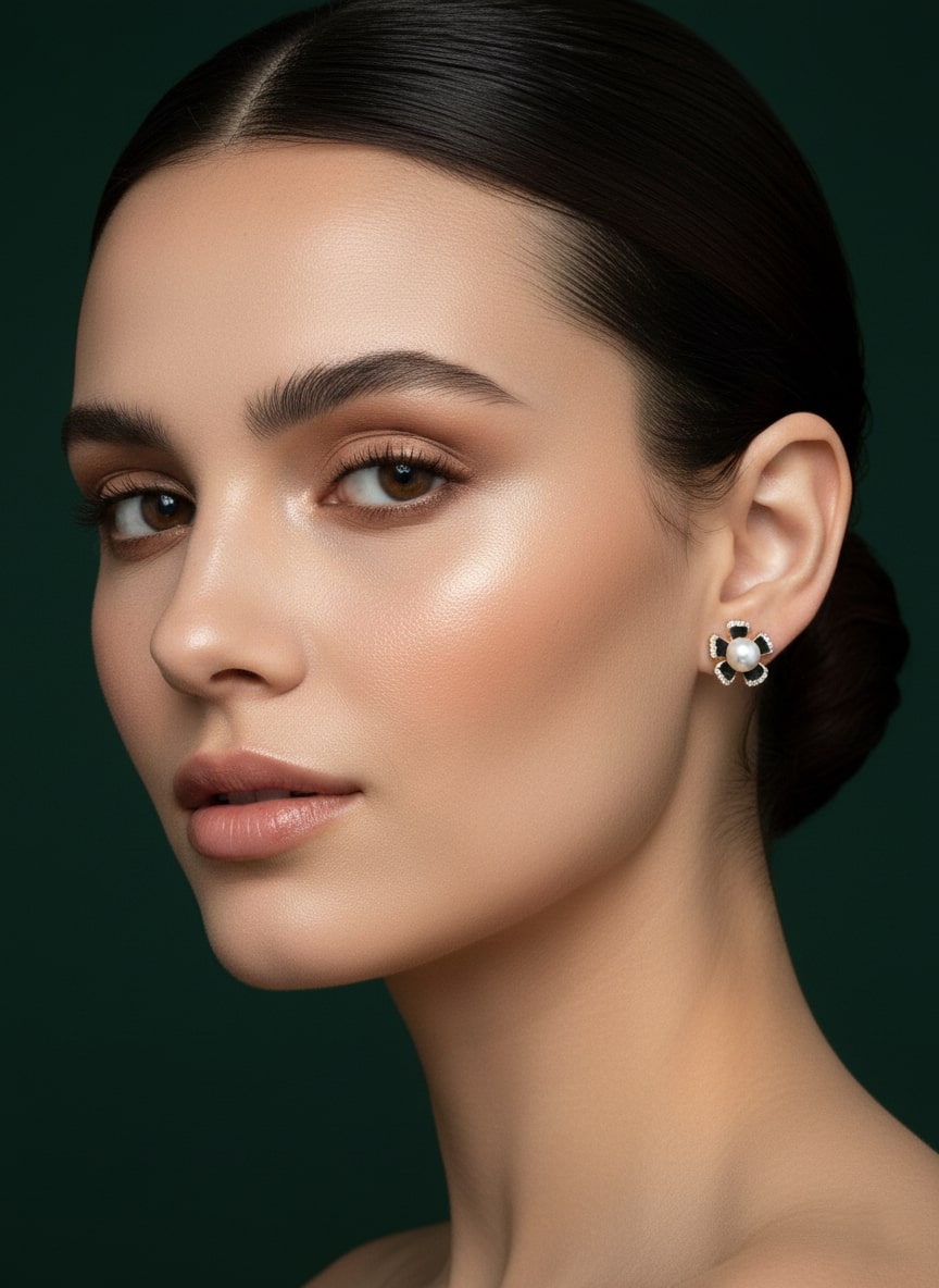 Trendy Flower With Pearl Studs