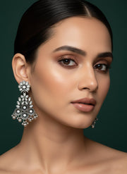 German Silver Stone & Beaded Drop Earrings