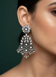 German Silver Stone & Beaded Drop Earrings