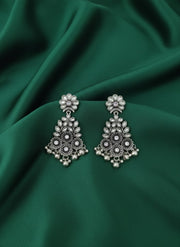German Silver Stone & Beaded Drop Earrings