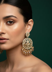 Circular Shaped Kundan & Beaded Drop Earrings