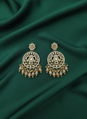Circular Shaped Kundan & Beaded Drop Earrings