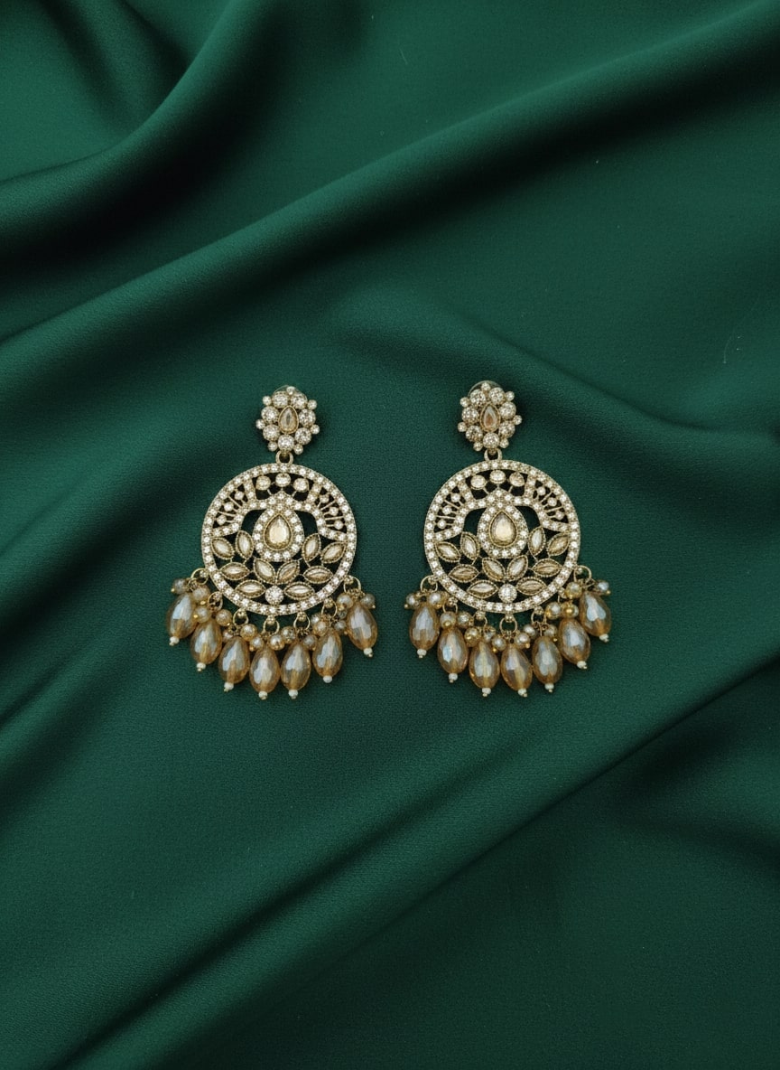 Circular Shaped Kundan & Beaded Drop Earrings