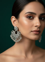 Circular Stone & Beaded Oxidised Drop Earrings