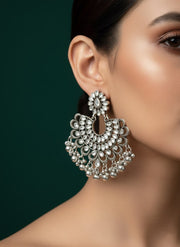 Circular Stone & Beaded Oxidised Drop Earrings