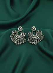 Circular Stone & Beaded Oxidised Drop Earrings