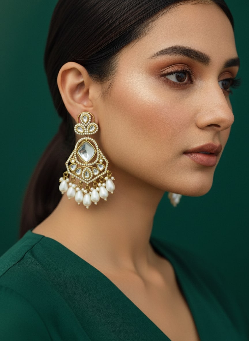 Trendy Elegant Kundan Contemporary Drop Earrings