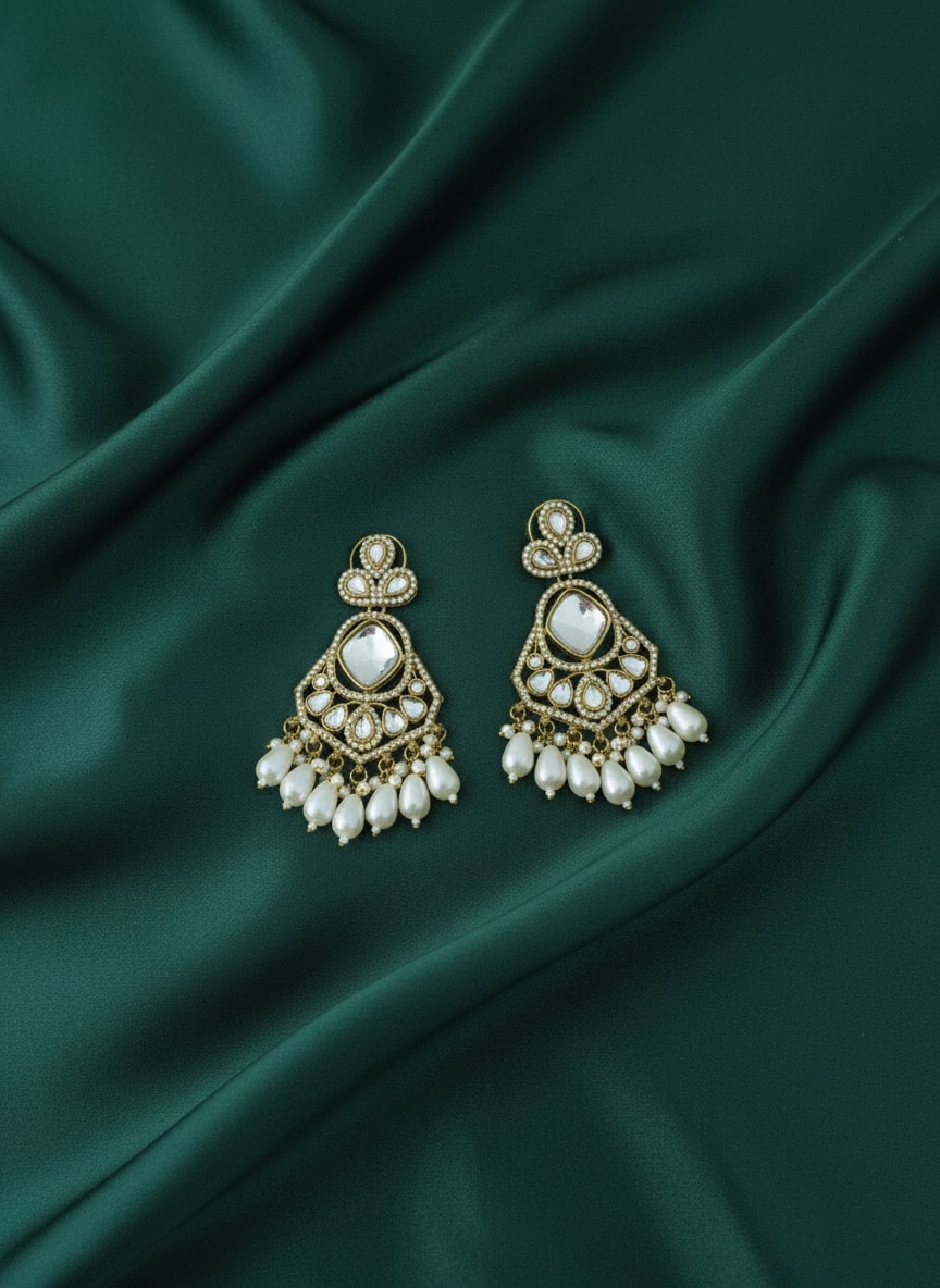 Trendy Elegant Kundan Contemporary Drop Earrings
