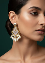 Elegant Peach-Coloured Kundan & Faux Pearl Earrings