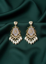 Elegant Peach-Coloured Kundan & Faux Pearl Earrings