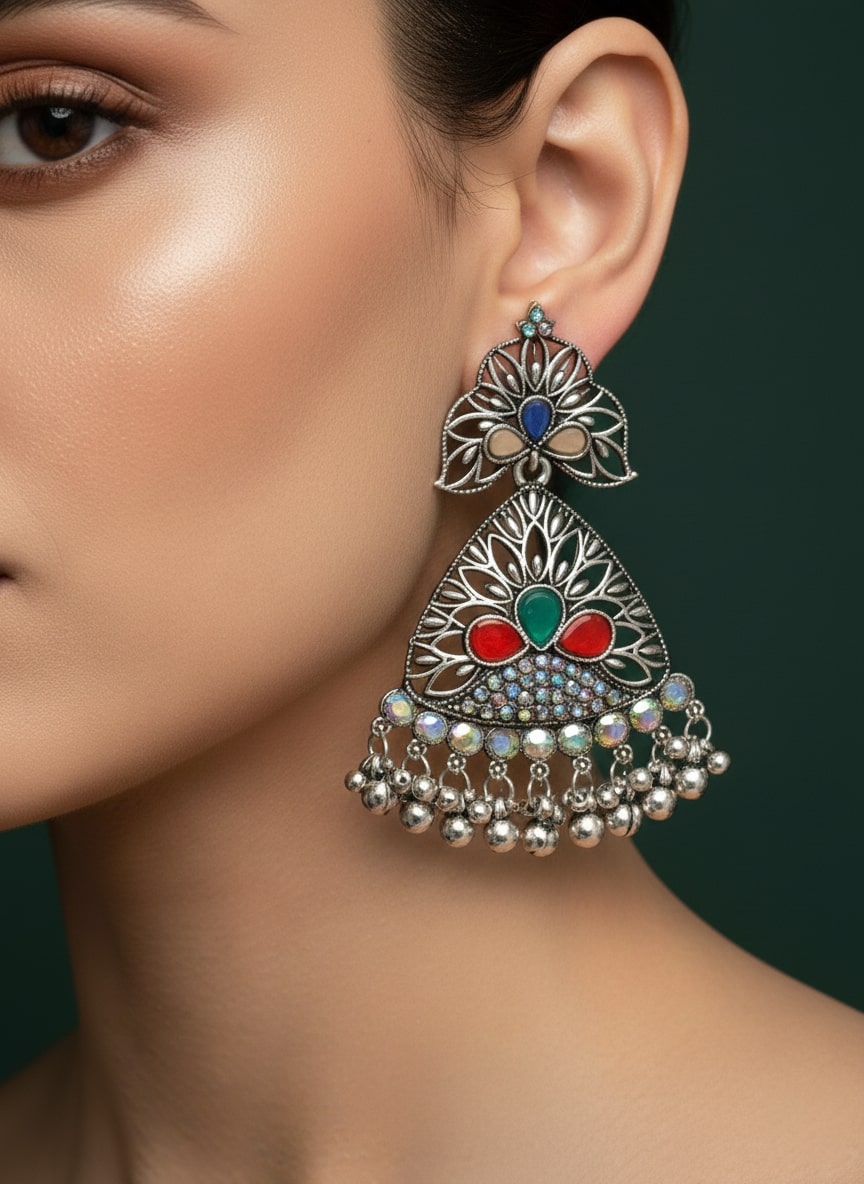 Oxidized Silver-Plated Drop Earring