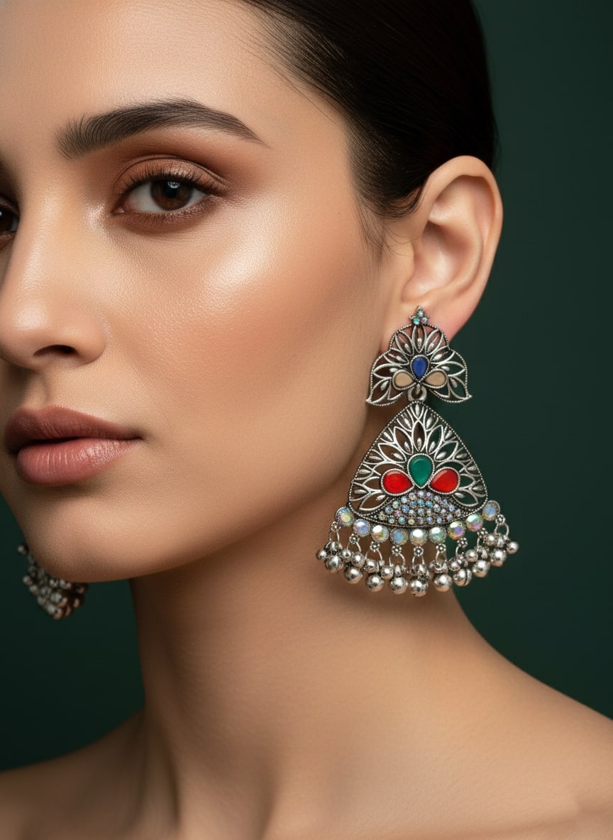 Oxidized Silver-Plated Drop Earring