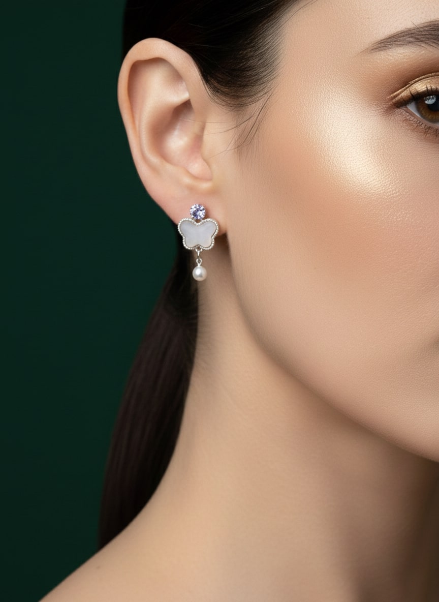 Butterfly Pearl & Beaded Studs