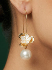 Floral with Pearl Korean Hoop Earrings
