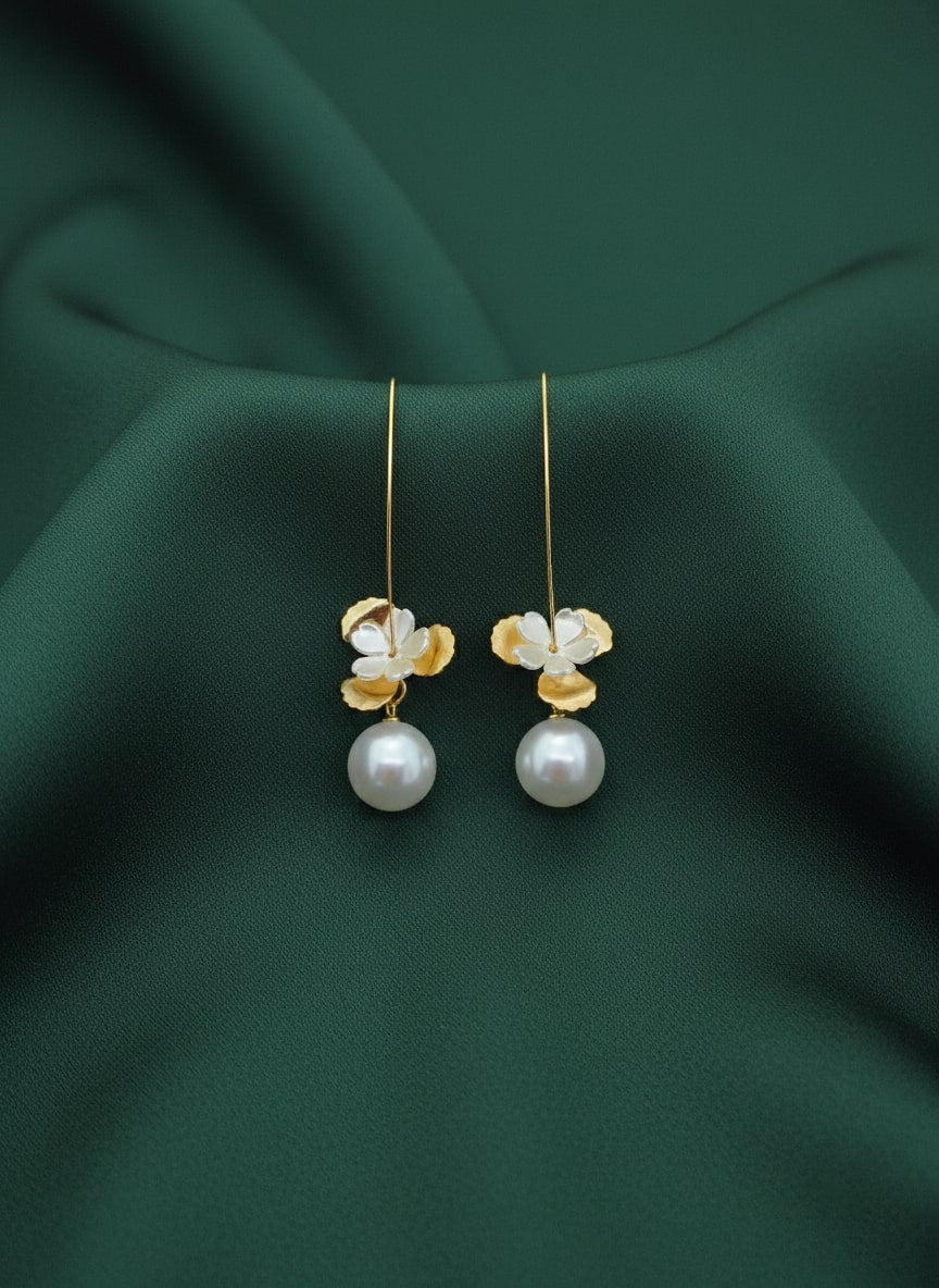 Floral with Pearl Korean Hoop Earrings