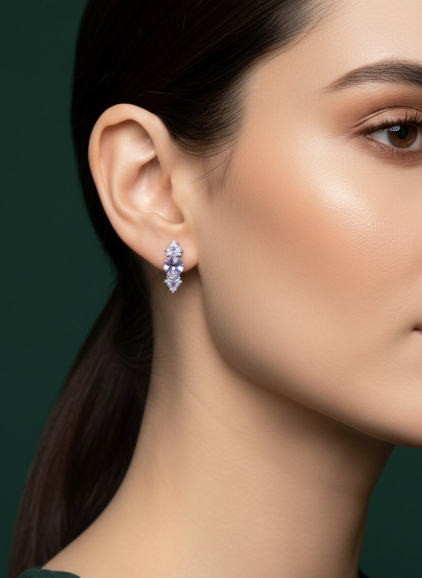 Solitaire Cubic Zirconia Stone Studded Studs