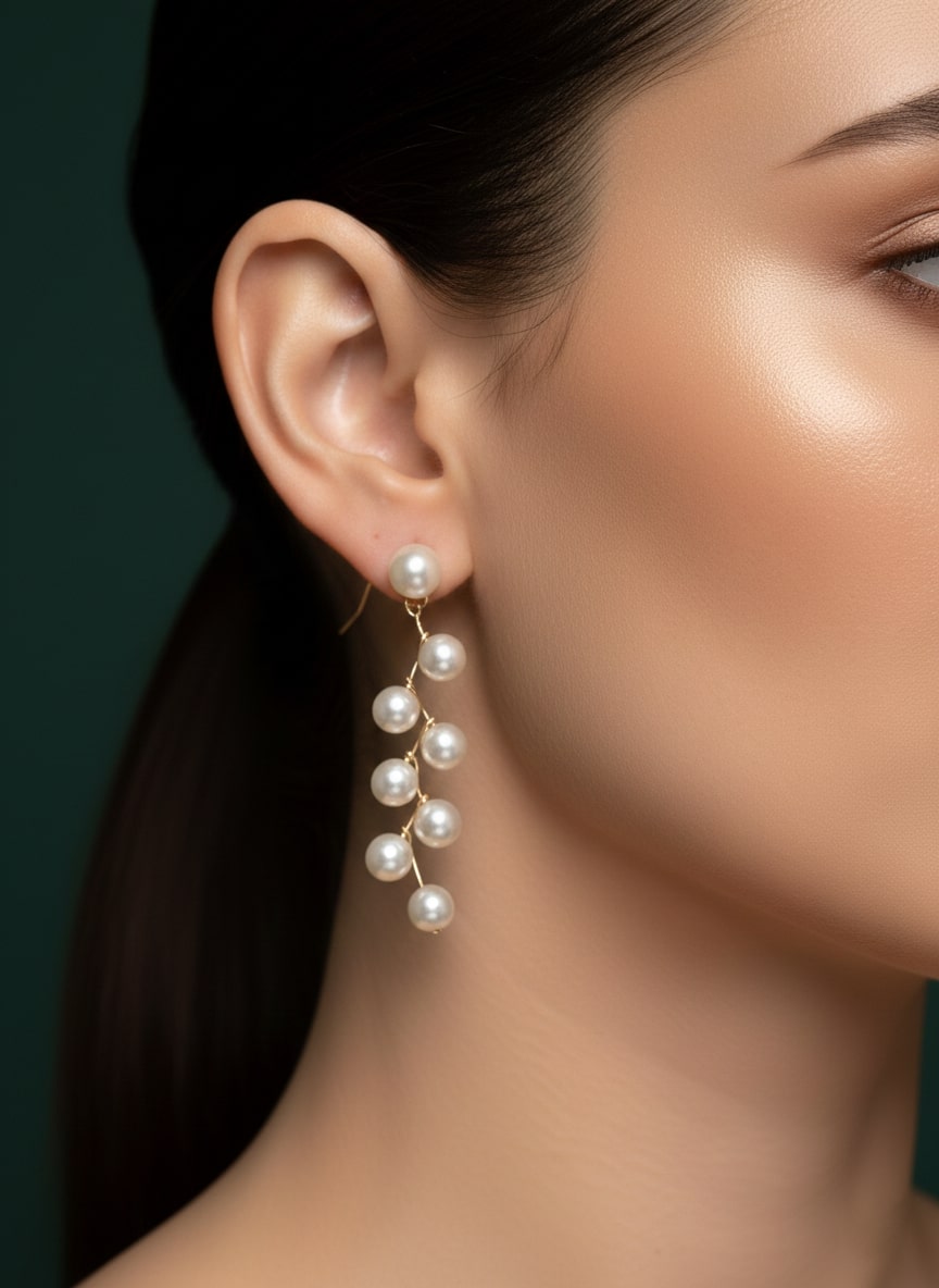Leaf Design pearl beaded Drop Earring