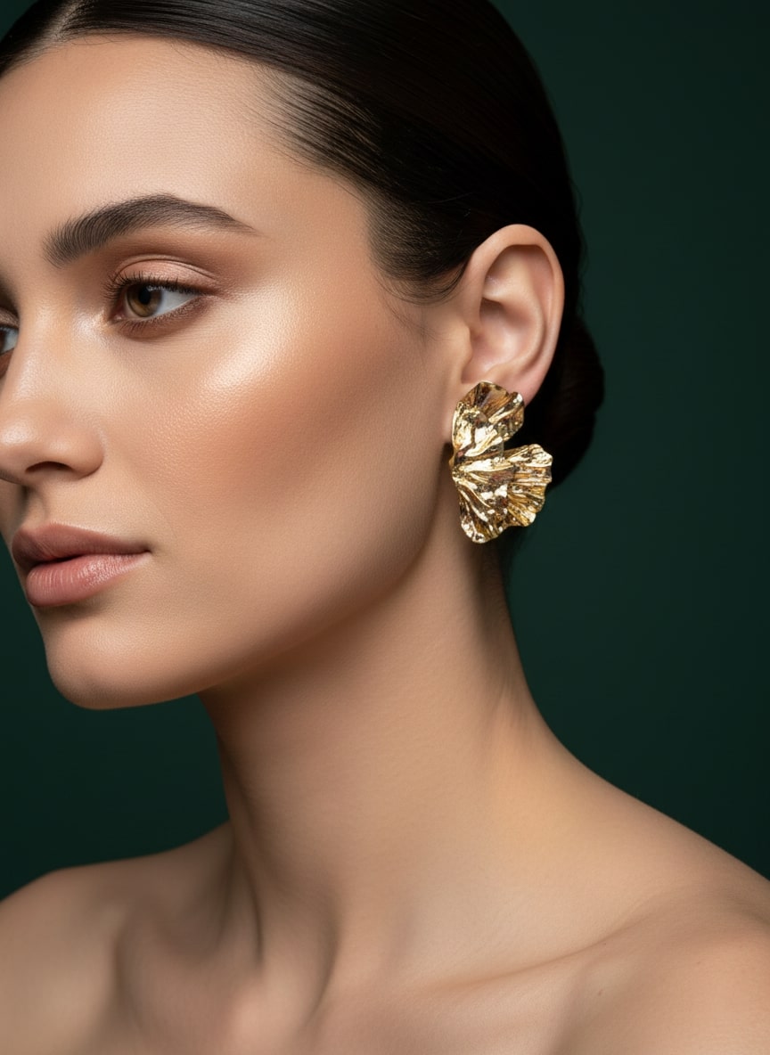 Elegant Half Flower Textured Drop Earring