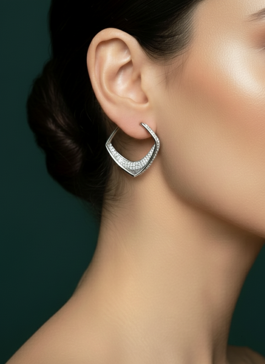 Silver Plated Classic AD Stone Hoop